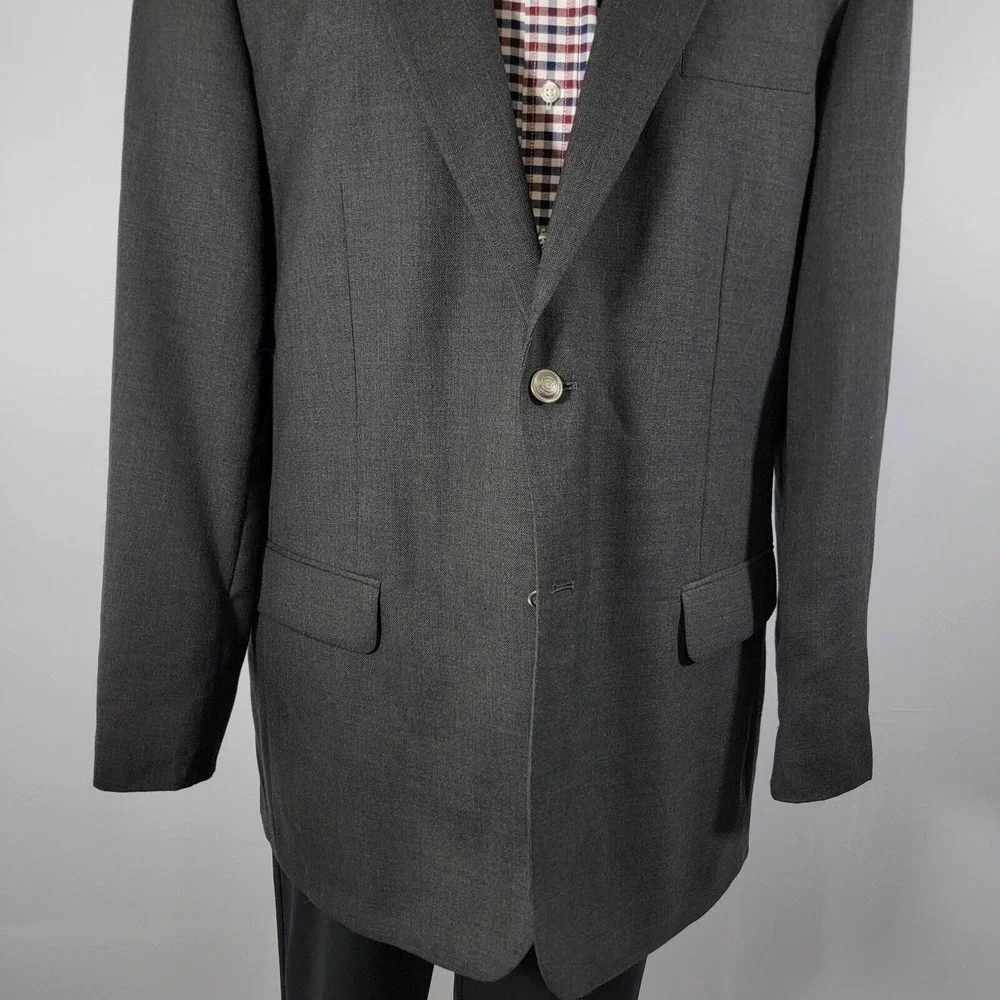 Stafford Men's Sport Coat‎ Blazer Two Button Charcoal Gray Poly Wool Size 46L